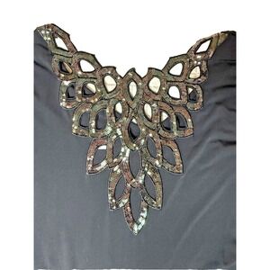 Joan Boyce Top Black Womens M Laser Cutout Cuff & Back Sequin Embellishment
